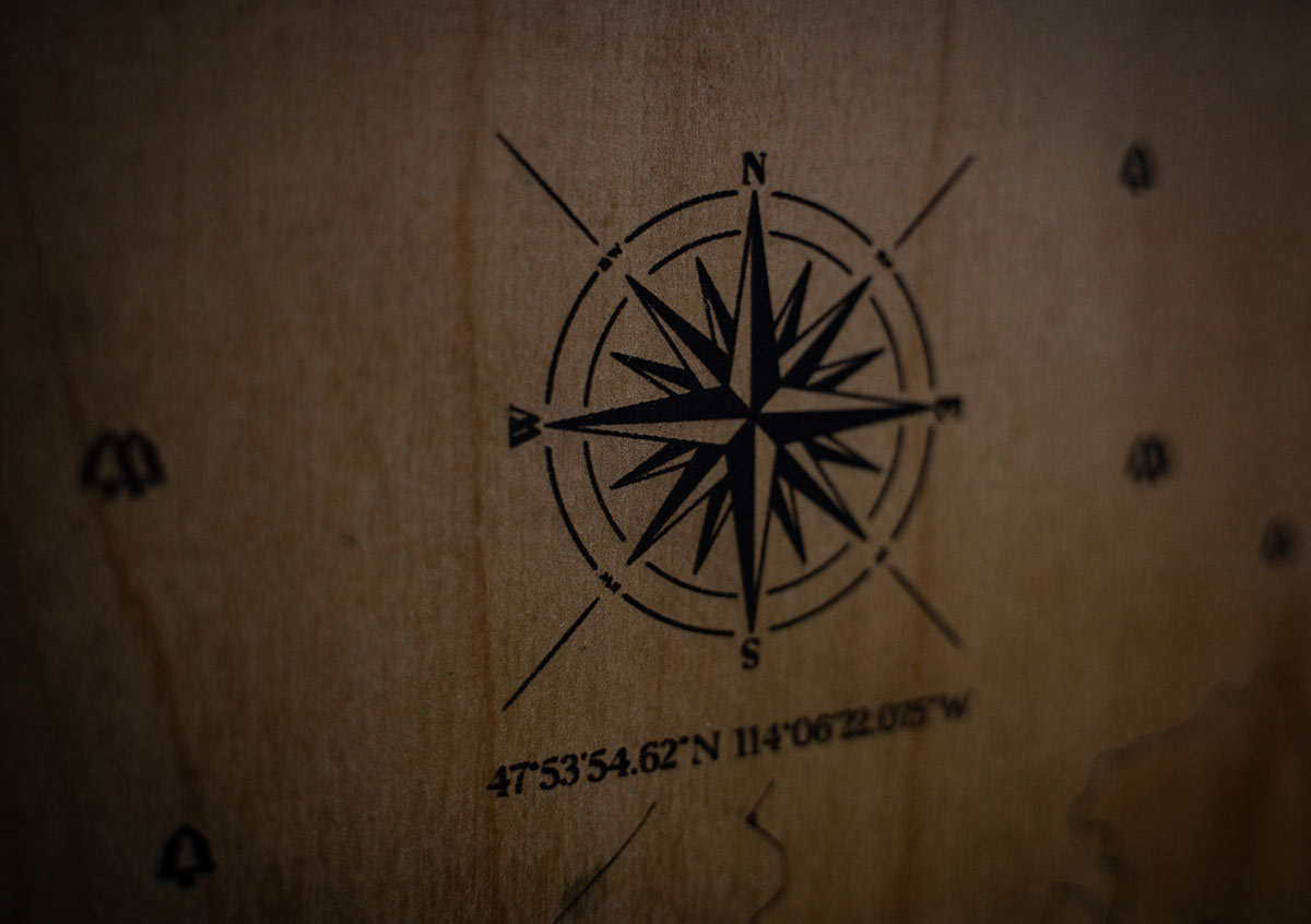 Engraved Wooden Flathead Lake Depth Map - Flathead Valley, Montana