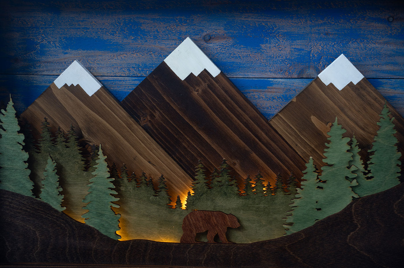 "Grizzly" - Rustic Wood ‘Geo-Mountain’ Wall Art