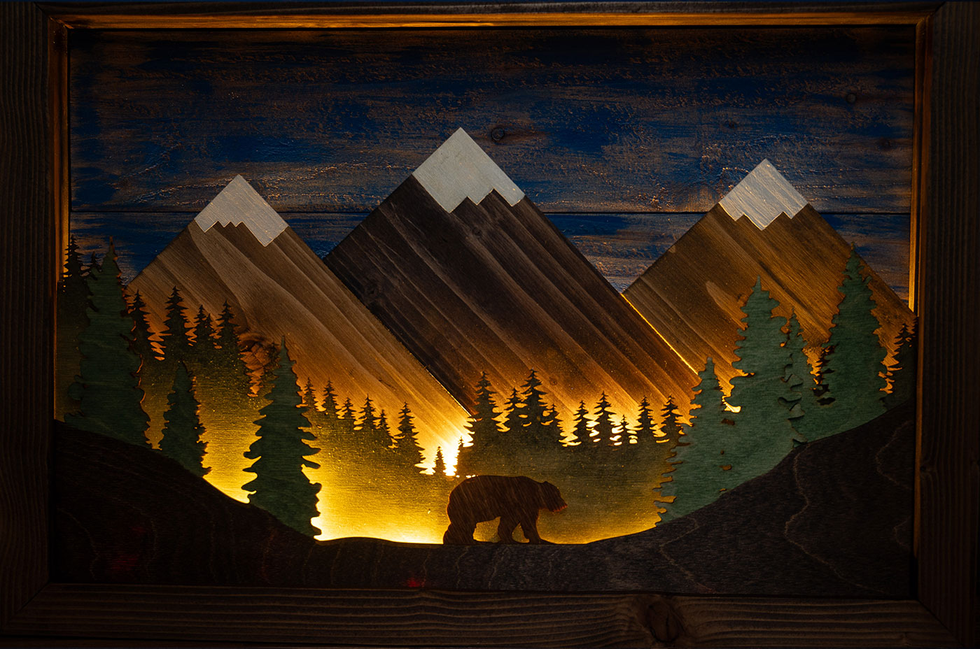 "Grizzly" - Rustic Wood ‘Geo-Mountain’ Wall Art