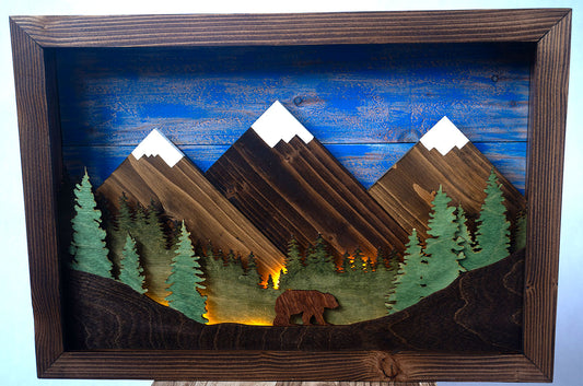 "Grizzly" - Rustic Wood ‘Geo-Mountain’ Wall Art