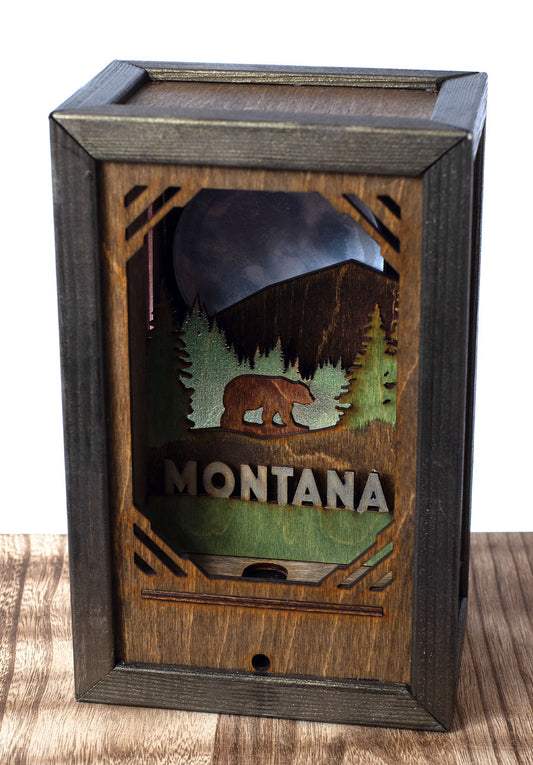 "Grizzly Moon" - Wood Carved 'Moon Lantern'