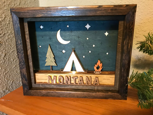 "Night Camp" Illuminated Shadow Box w/remote & timer