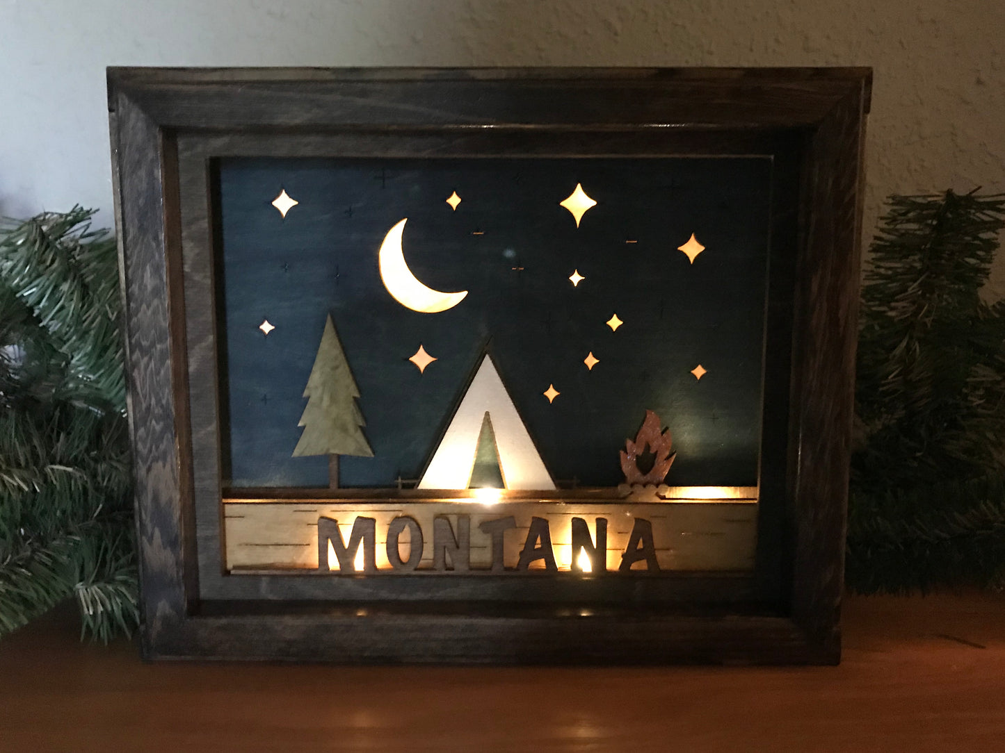 "Night Camp" Illuminated Shadow Box w/remote & timer