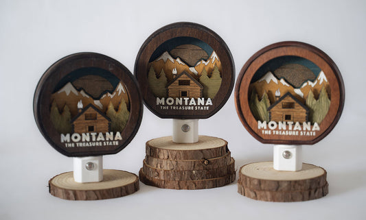 Montana Mountain Cabin - Wood-Carved Night-light
