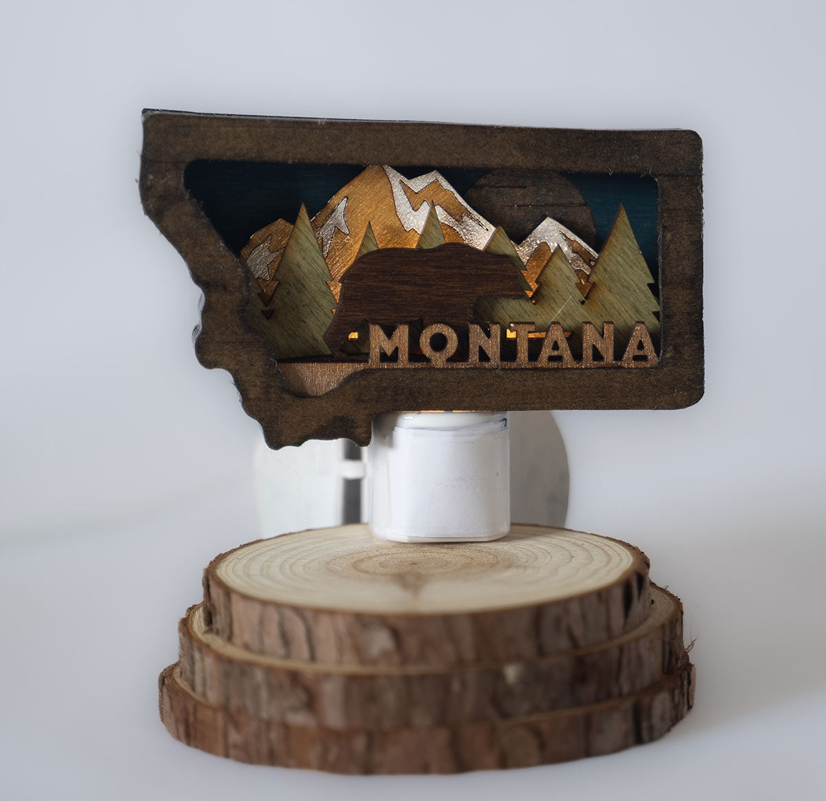 Montana Grizzly Bear - Wood-Carved Nightlight