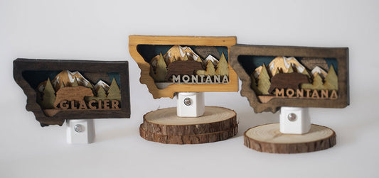Montana Grizzly Bear - Wood-Carved Nightlight