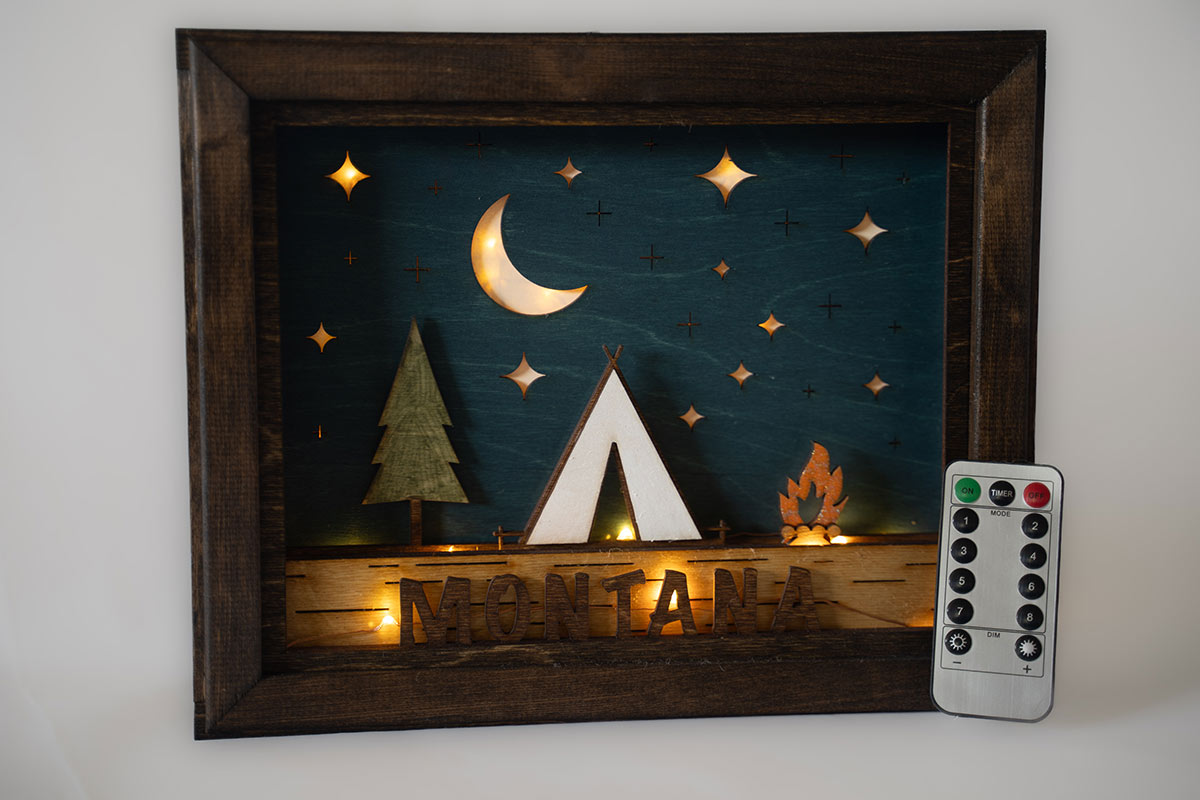 "Night Camp" Illuminated Shadow Box w/remote & timer