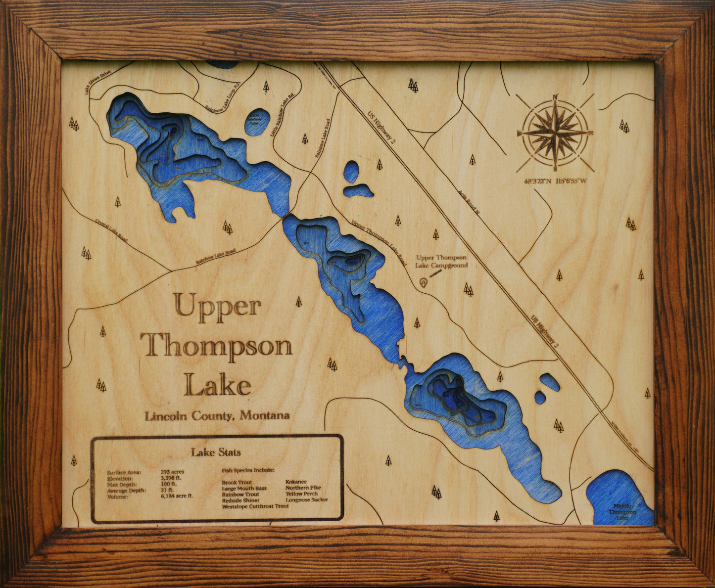 Upper Thompson Lake, MT Depth Map - Northwest Montana