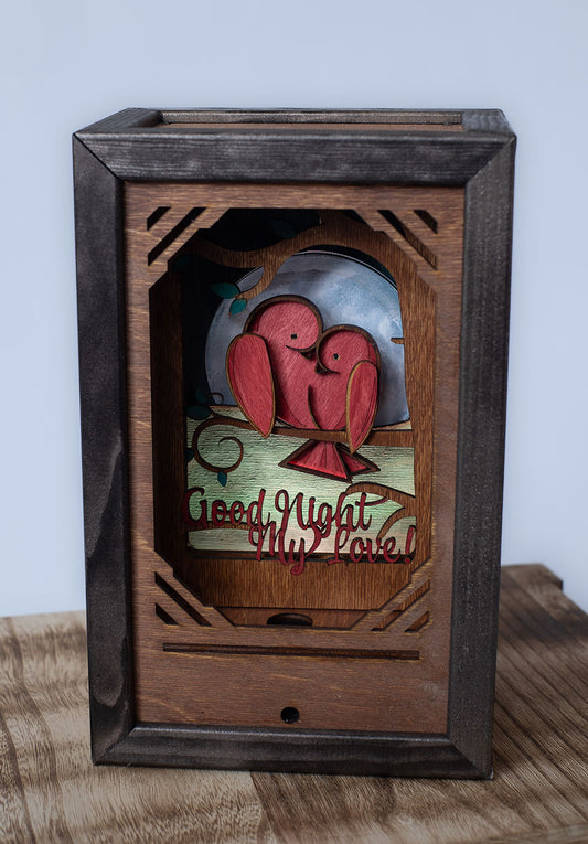 "Love Birds" - Wood Carved 'Moon Lantern'